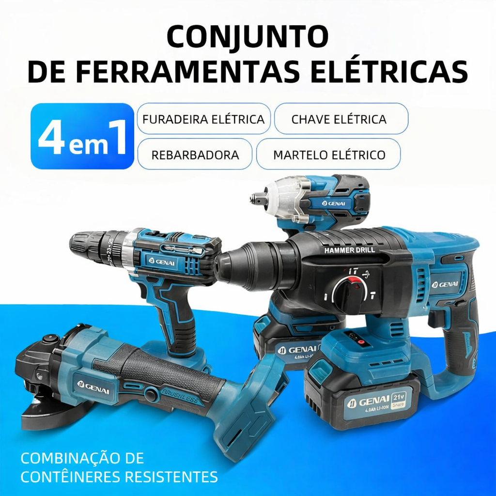 Kit de Ferramentas 4 em 1 com 2 Baterias